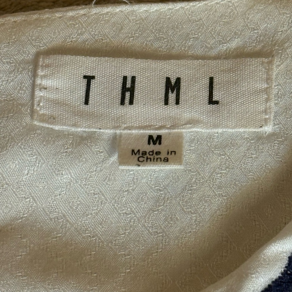 THML Boho Embroidered Sleeveless Top White Navy Floral Gauzy Lightweight Medium - Picture 5 of 7